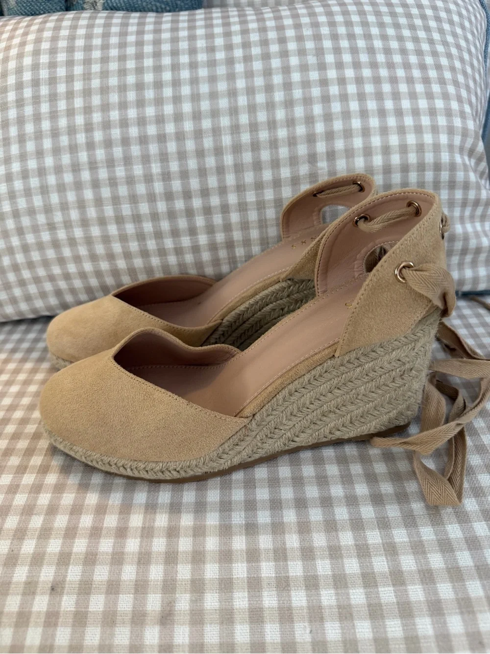 Tan Espadrille Wedge Sandals - Women